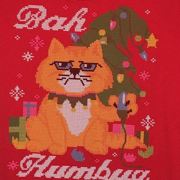 Holiday Time Red Bah Humbug Cat Christmas T-Shirt XL u - Picture 3 of 5
